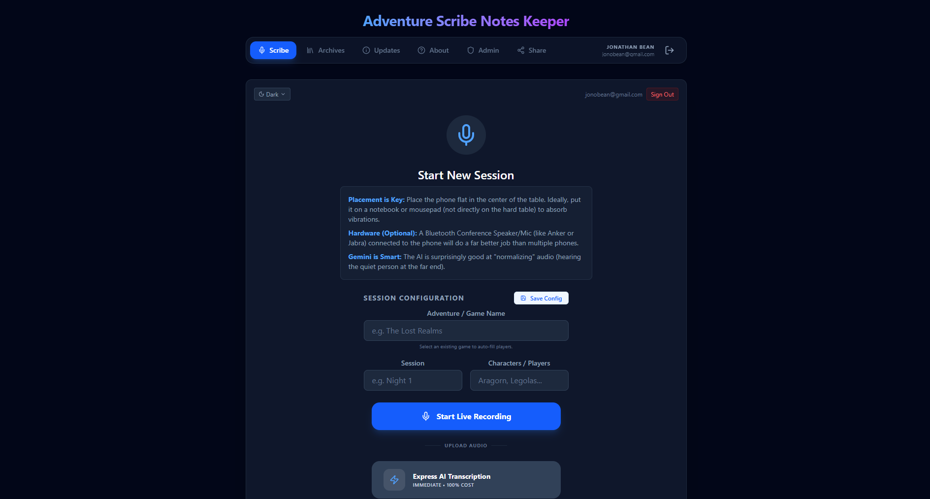 Adventure Scribe Notes Keeper application screenshot preview