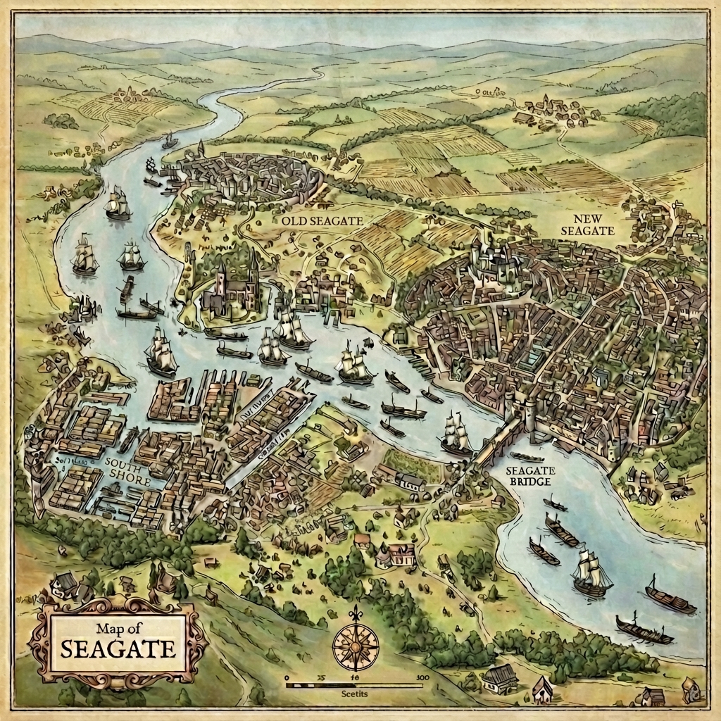 Map artwork representing the DQ campaign setting connected to the NPC Forge suite.